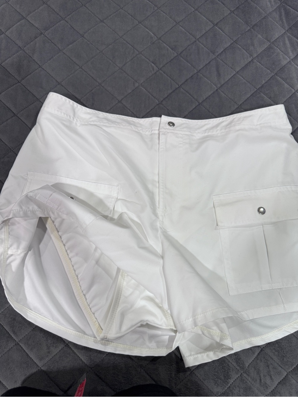 Kim Rogers White Women's Cargo Swim Shorts with Snap Pockets